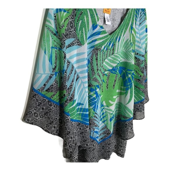 Ruby Rd Palm Leaf Poncho Top Small V-Neck Boho Cruise Resort Tropical Blouse - Picture 4 of 10